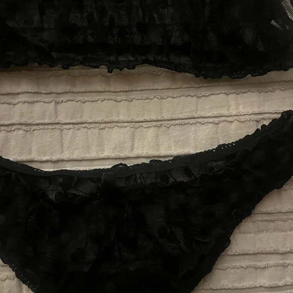 Black polkadot two piece mesh lingerie set - Picture 2 of 2